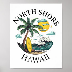 Poster North Shore Oahu Havaí Lembrança Surfando Havaiano