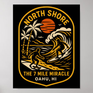 Poster North Shore Surfing O Milagre de 7 Milhas Vintage