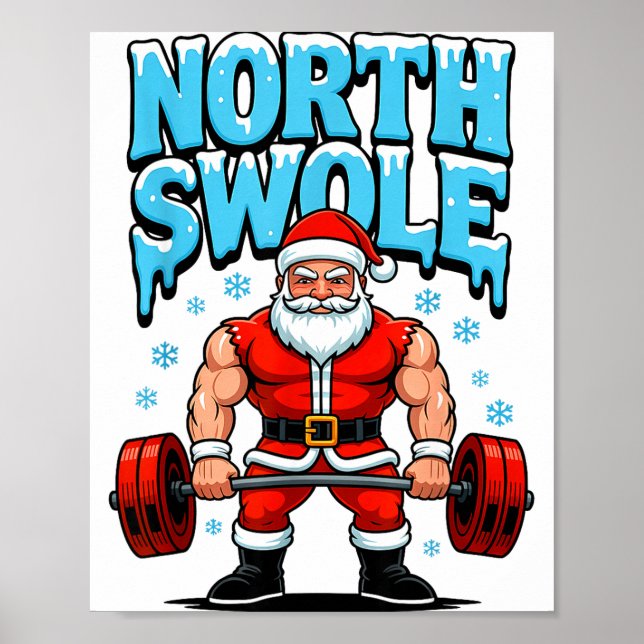 Poster North Swole Santa Funny Christmas Gym Workout Lift (Frente)