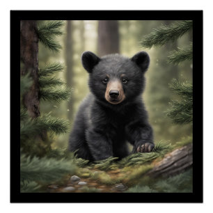 Pôster North Woods Little Black Bear Cub Poster brilhante