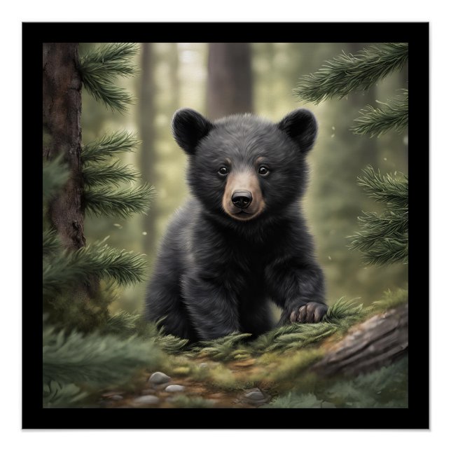 Pôster North Woods Little Black Bear Cub Poster brilhante (Frente)