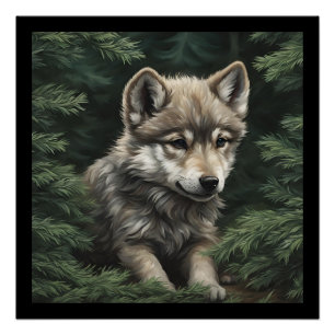 Pôster North Woods Wolf Cub Glossy Poster