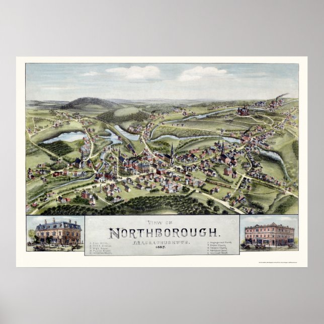 Poster Northborough, MÃE Panorâmica Map - 1887 (Frente)
