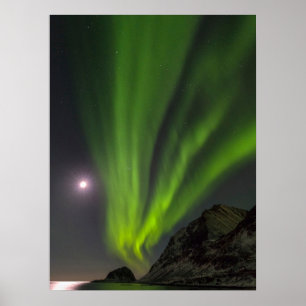 Poster Northern LightS Haukland Beach Island Norway