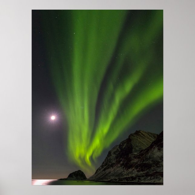 Poster Northern LightS | Haukland Beach Island Norway (Frente)