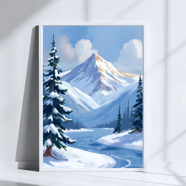 Poster Northern Peaks | Winter Mountain Landscape Painted (Criador carregado)