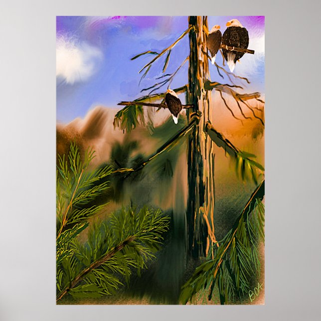 Poster Northwest Nature Life com Eagles Digital Painting (Frente)