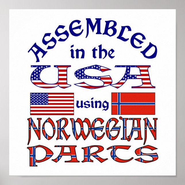 Pôster Noruega e Bandeira norueguesa (Frente)