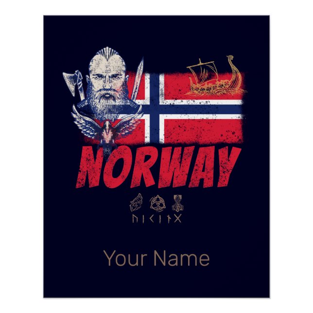 Pôster Noruega Viking Vintage Flag E Ship Souvenir (Frente)