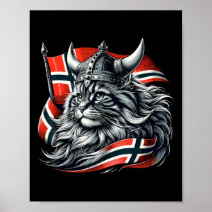 Poster Norueguês de Cat Viking Norway Flag