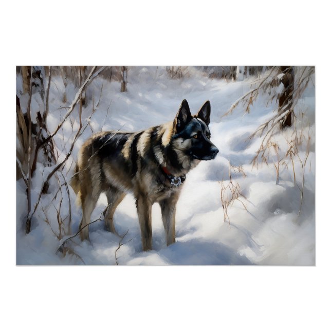 Pôster Norueguês Elkhound Deixe Neve Natal (Frente)