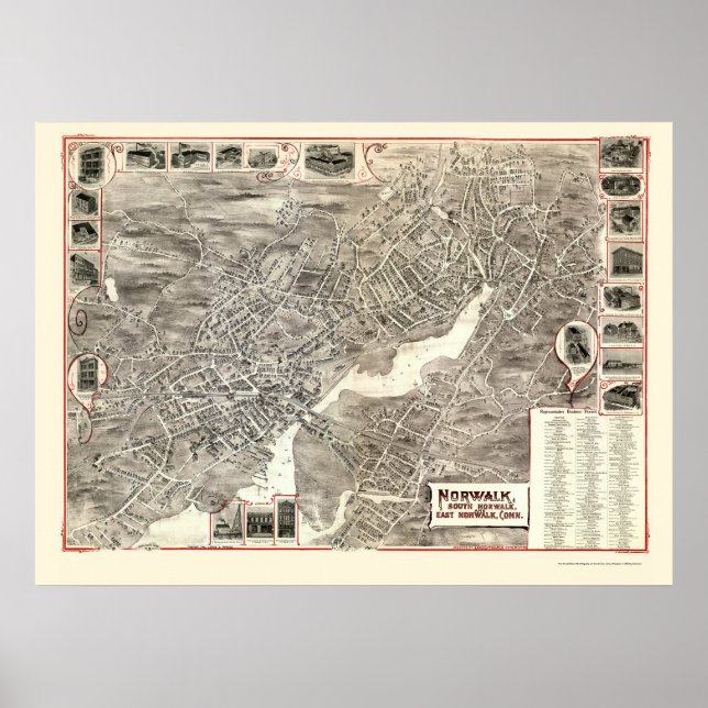 Poster Norwalk, CT Mapa Panorâmico - 1899 (Frente)