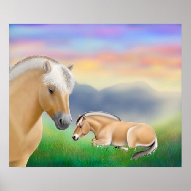 Poster Norwegian Fjord Horses at Dawn Print (Frente)