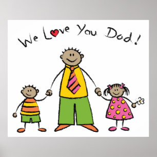 Pôster Nós Amo-Te Pai Cartoon Family Feliz Dia de os pais