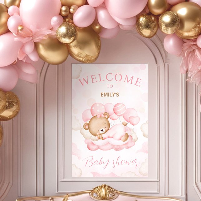 Poster Nós podemos esperar Chá de fraldas garota sinal de (We Can Bearly Wait Girl Baby Shower Welcome Sign Poster)