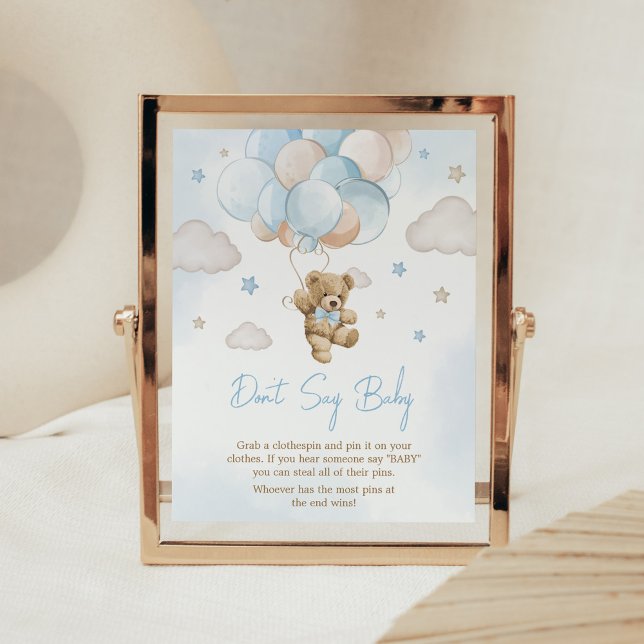 Poster Nós podemos esperar o Balão do Urso Não diga amor (Teddy Bear Balloon Baby Shower Don't Say Baby Sign)