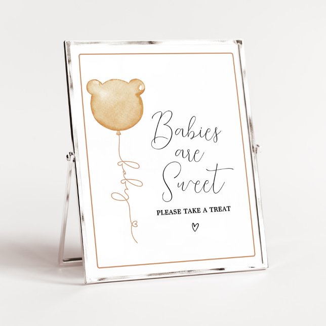 Poster Nós podemos esperar que os bebês do balão castanho (Gender Neutral Minimalist Bear Baby Shower Babies are Sweet Sign)