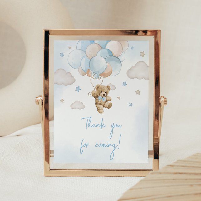 Poster Nós podemos esperar Urso Obrigado por vir (Teddy Bear Balloon Baby Shower Thank you for Coming Sign)