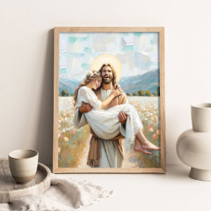 Poster Nos Seus Braços, arte cristã, Jesus Cura uma Menin