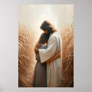 Poster Nos Seus Braços Jesus Abraçando Mulher Jesus e Men