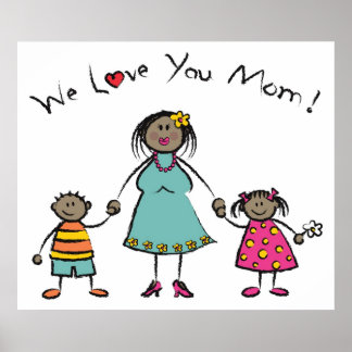 Pôster Nós Te Amo Mãe Família Cartoon Feliz Dia de as mãe