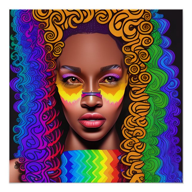 Pôster Nosey Queen Rainbow Cute Hair Black Melanin Afro (Frente)