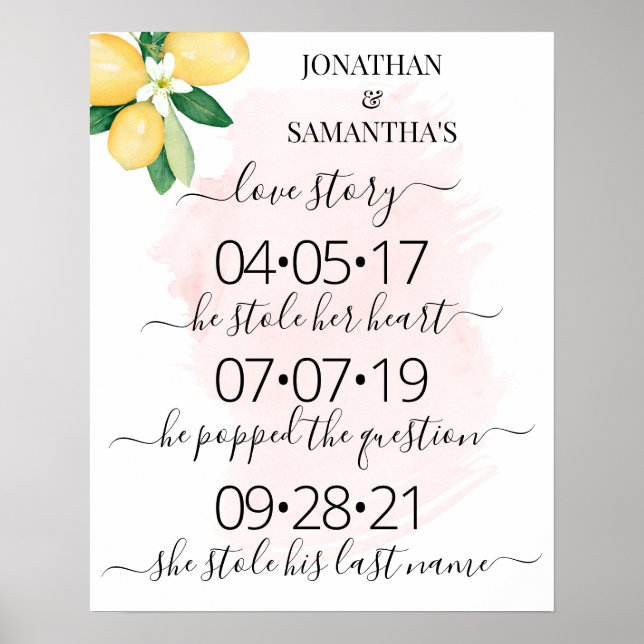 Poster Nossa História de Amor Melhor Dia Limões Casamento (Frente)