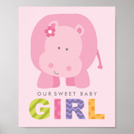 Poster Nossa Menina Bonitinha Rosa Hippo Nursery