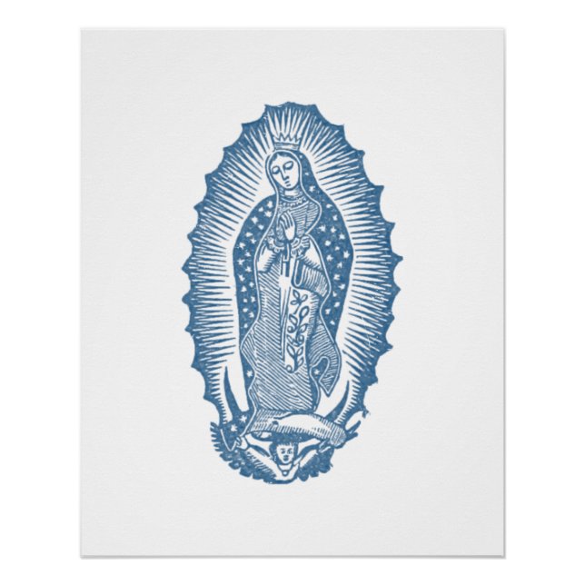 Pôster Nossa Senhora de Guadalupe Clássica com Rosas (Frente)