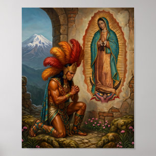 Poster Nossa Senhora de Guadalupe e Guerreiro Asteca - Fé