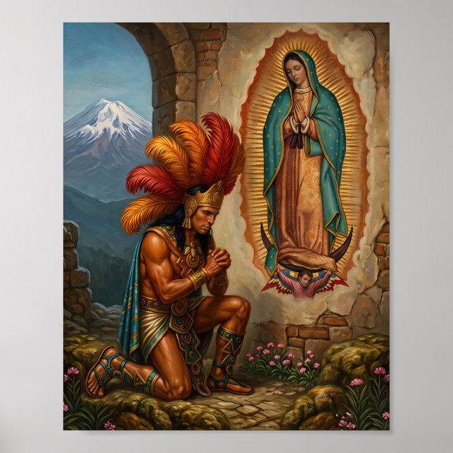 Poster Nossa Senhora de Guadalupe e Guerreiro Asteca - Fé (Frente)
