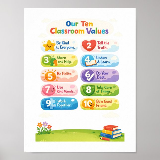 Poster Nosso Cartaz dos Dez Valores de Sala de Aula (Frente)