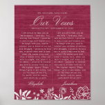 Poster Nosso Casamento Vows Burgundy Floral Wood Aniversá<br><div class="desc">Estes votos de casamento guardam em cartaz designs florais e folhagem desenhados com mão branca de marfim num fundo de madeira burgundy,  elegante e rústico. Excelente de presente para recém-casados,  casais e comemorações de aniversário</div>