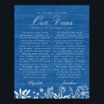 Poster Nosso Casamento Vows Marinho Blue Floral Wood Aniv<br><div class="desc">Estes votos de casamento guardam em cartaz designs florais e folhagem desenhados com mão branca de marfim num marinho de madeira azul-azul,  elegante e rústico. Excelente de presente para recém-casados,  casais e comemorações de aniversário</div>