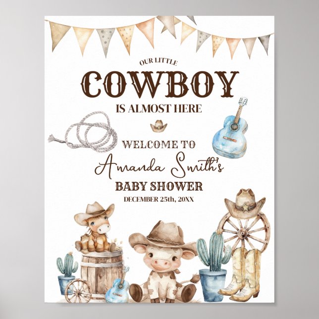 Poster Nosso Pequeno Cowboy Wild West Chá de fraldas Bem- (Frente)