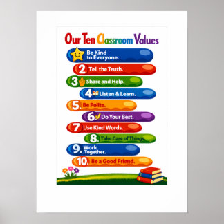 Poster Nossos Dez Valores de Sala de Aula – Cartaz de ret