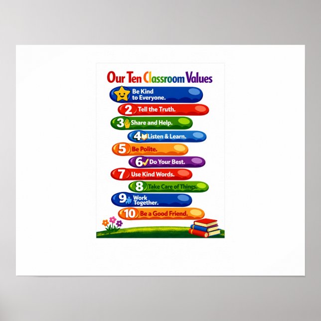 Poster Nossos Dez Valores de Sala de Aula – Cartaz Paisag (Frente)