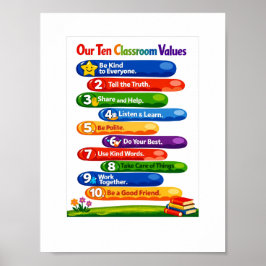 Poster Nossos Dez Valores de Sala de Aula – Cartaz Retrat