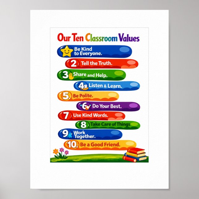 Poster Nossos Dez Valores de Sala de Aula – Cartaz Retrat (Frente)