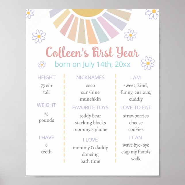 Poster Nossos Pequenos Marcos do Sol Primeiro Aniversário (Frente)