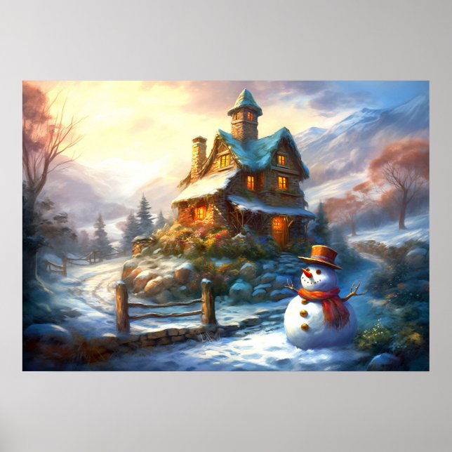 Poster Nostalgic Christmas Snowman | Vintage Cottage (Frente)
