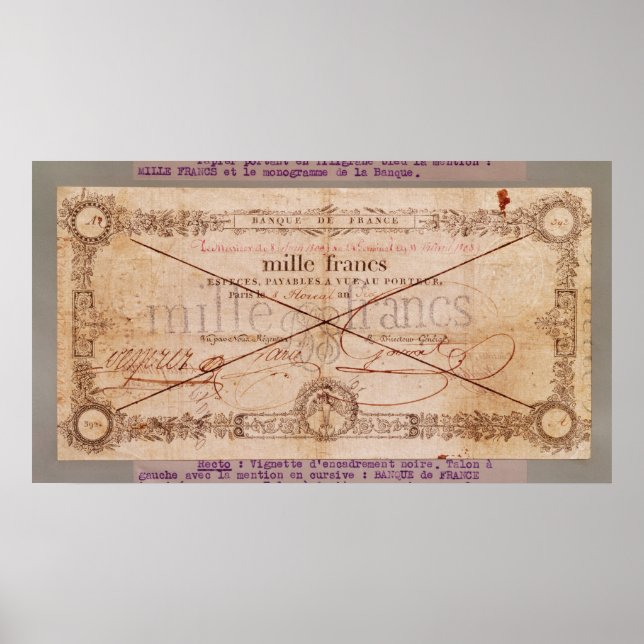 Poster Nota de 1 000 francos de 8 boreais, An X (Frente)