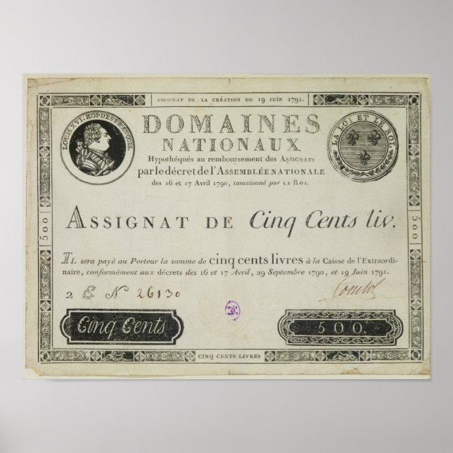 Poster Nota de quinhentos livres, 19 de junho de 1791 (Frente)