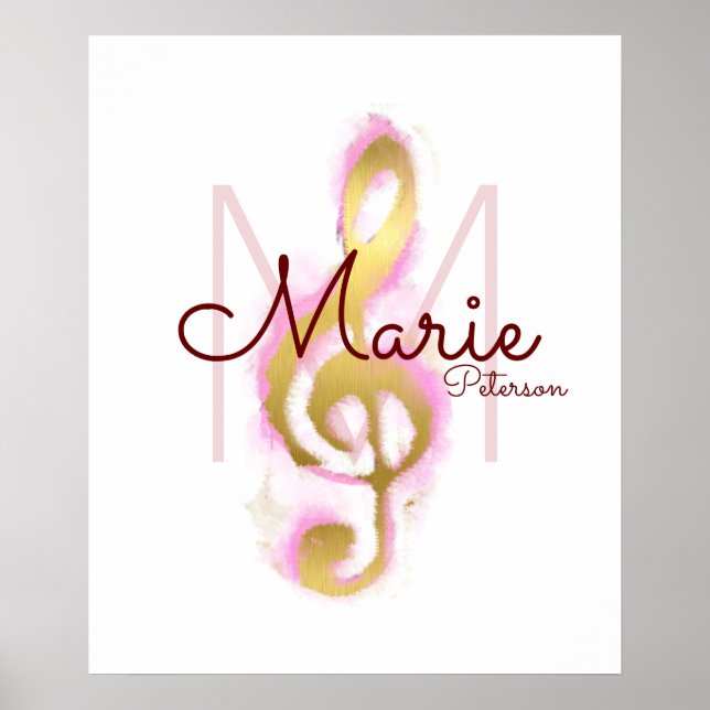 Poster nota musical (clave de ouro), monograma feminino (Frente)