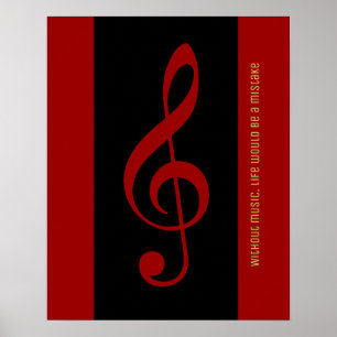 Pôster nota musical preta vermelha (clef de triplo)
