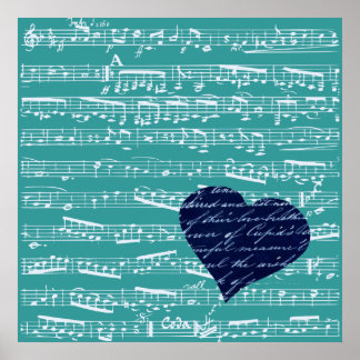 Pôster Notas de música Aqua Blue