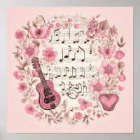 Notas de Música e Flores Estilo Retroativo