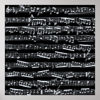 Pôster Notas de música em preto e branco