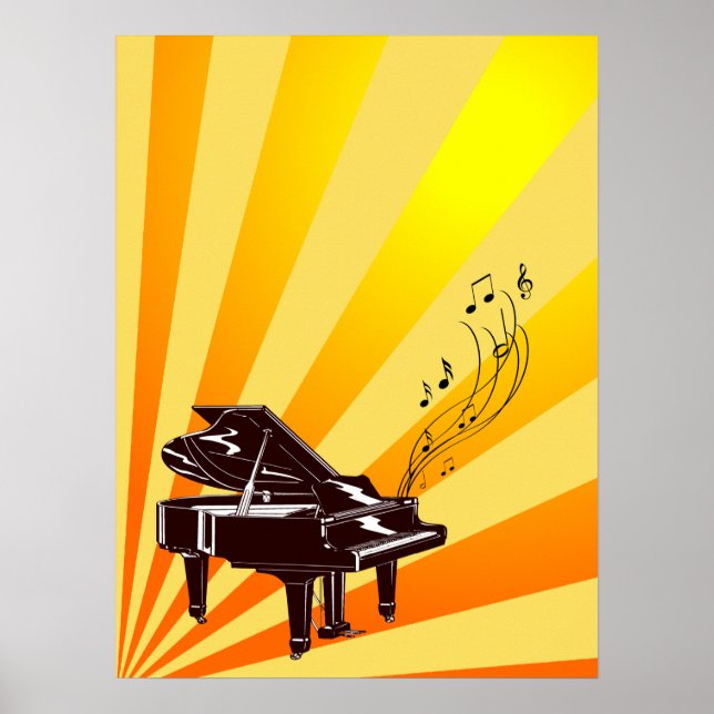 Poster Notas do Piano Grande Amarelo e Dourado (Frente)