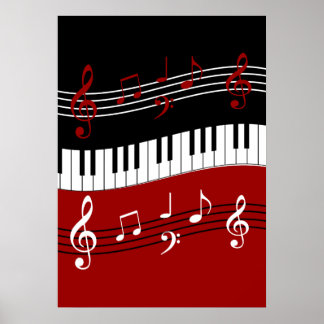 Poster Notas e Chaves de Piano Pretas na moda